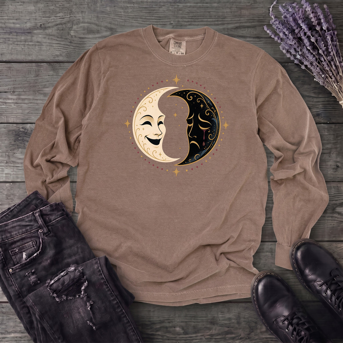 Comedy Tragedy Moons Long Sleeve T-Shirt