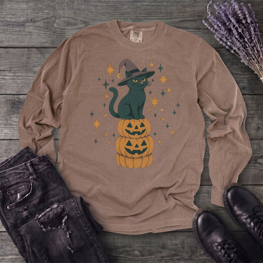 Stacked Cat and Pumpkins Long Sleeve T-Shirt