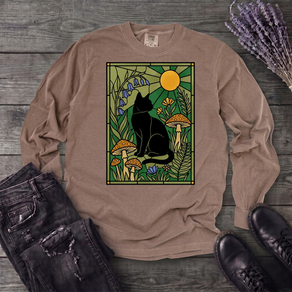 stained glass garden cat Long Sleeve T-Shirt