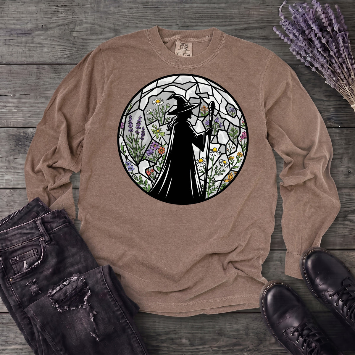 stained glass botanical witch Long Sleeve T-Shirt