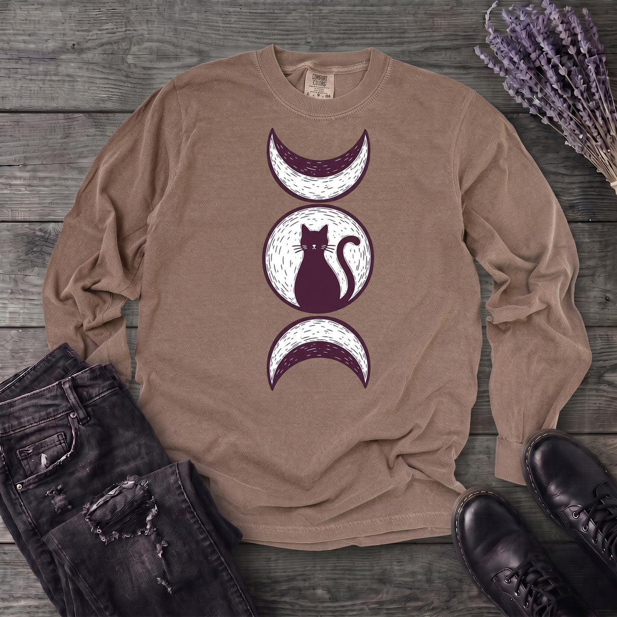 Triple Moon Goddess Cat Long Sleeve T-Shirt