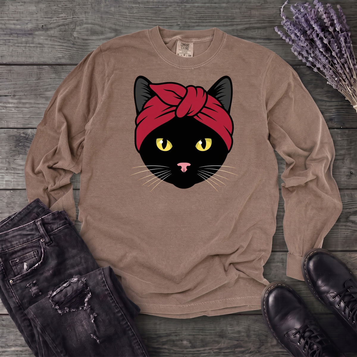 Black Cat Headband Long Sleeve T-Shirt