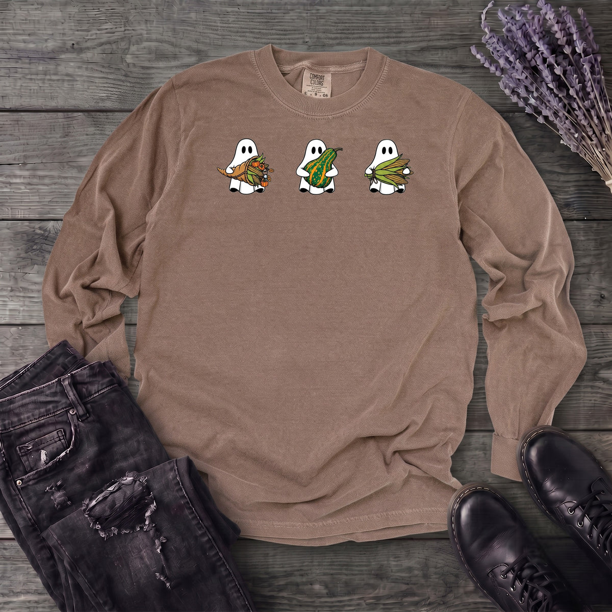 Ghosts Autumn Gourds Long Sleeve T-Shirt