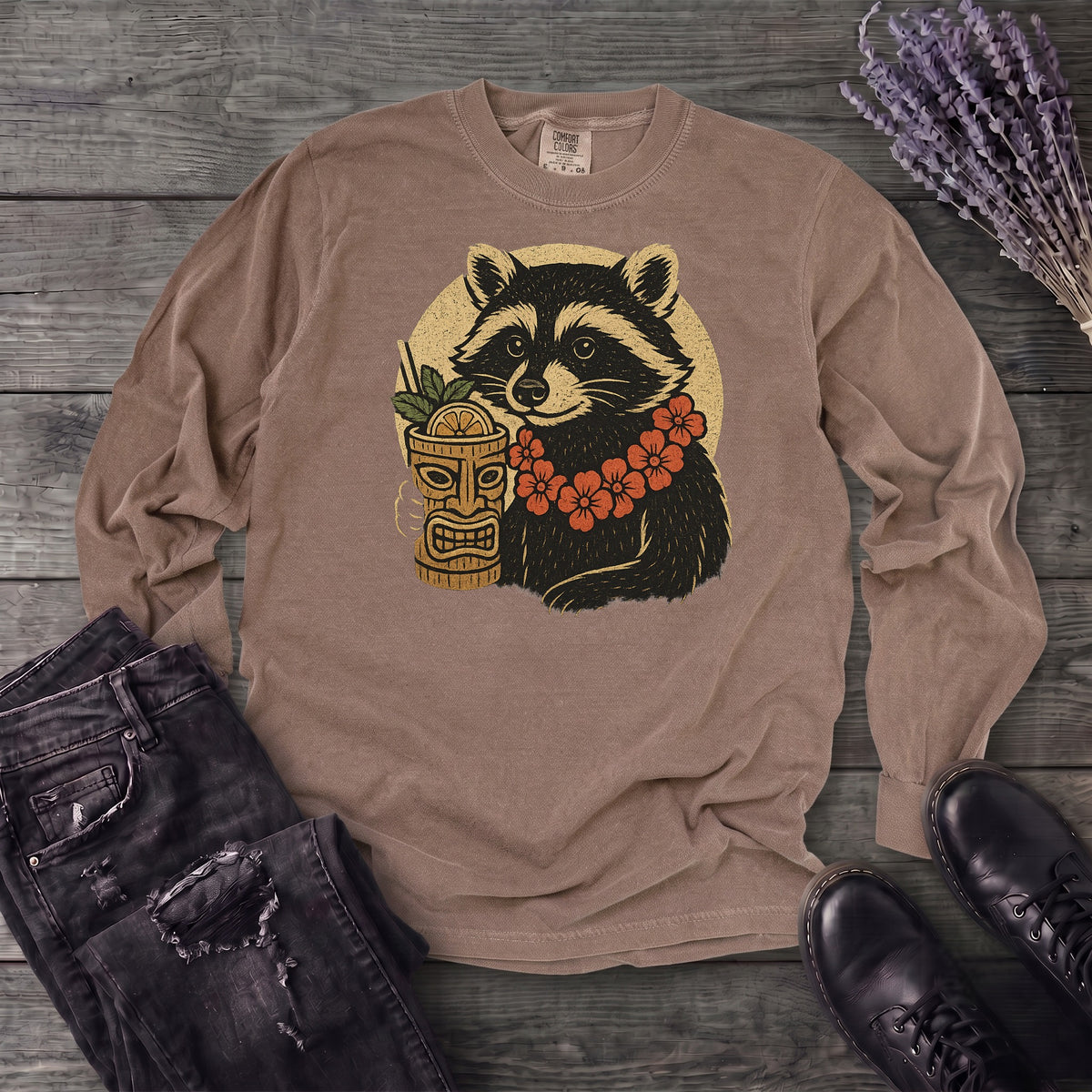 Raccoon Tiki Long Sleeve T-Shirt