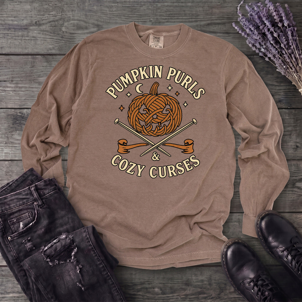Pumpkin Purls And Cozy Curses Long Sleeve T-Shirt