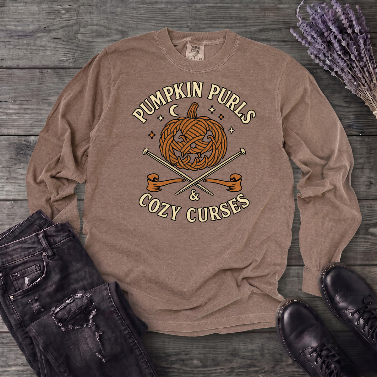 Pumpkin Purls And Cozy Curses Long Sleeve T-Shirt