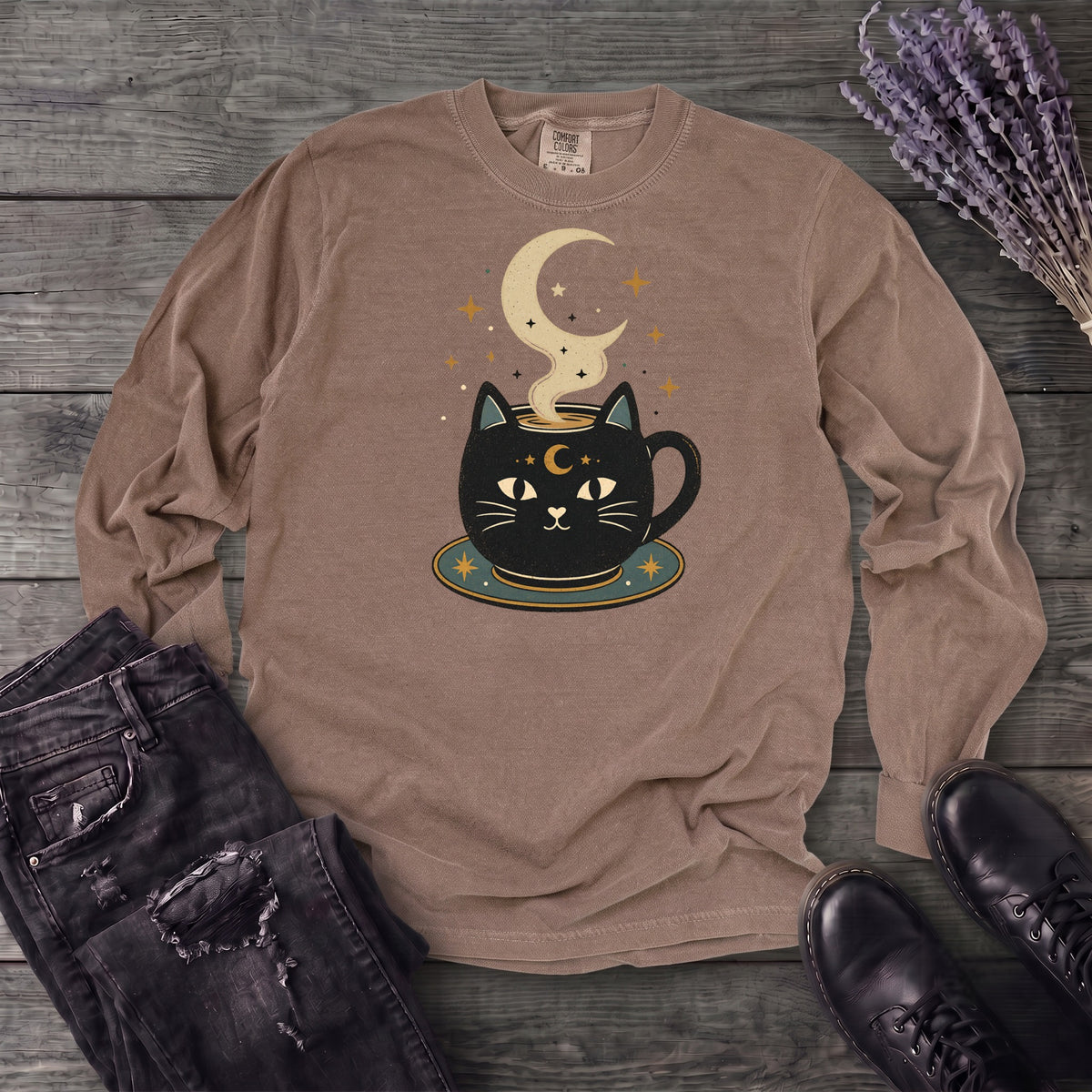 Celestial Cat Coffee Long Sleeve T-Shirt