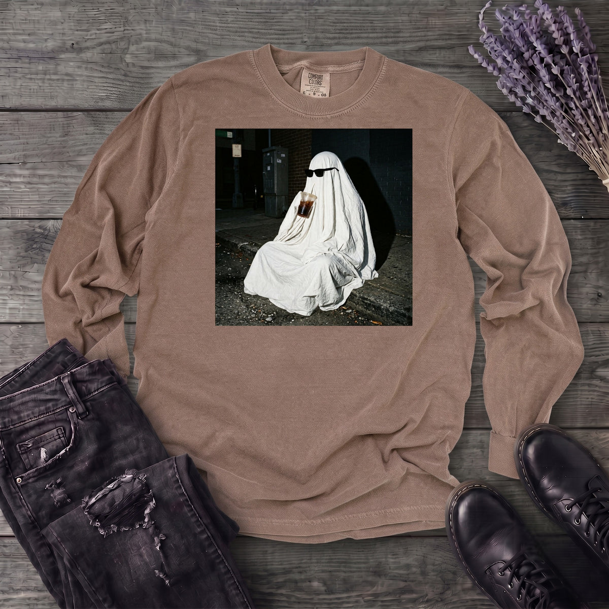 sheet ghost iced coffee curb meme Long Sleeve T-Shirt
