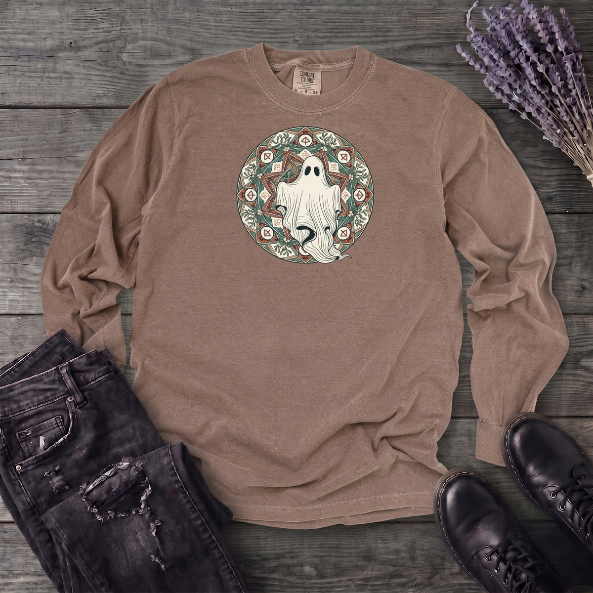 Boho Ghost Mandala Long Sleeve T-Shirt