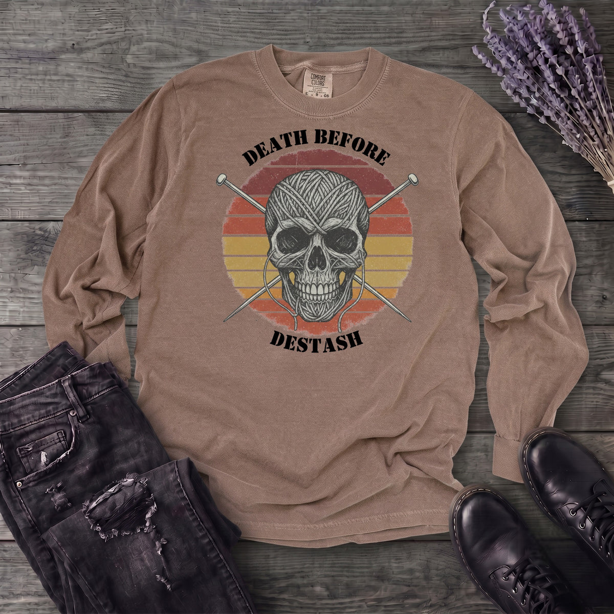 Death Before Destash Yarn Skull Long Sleeve T-Shirt