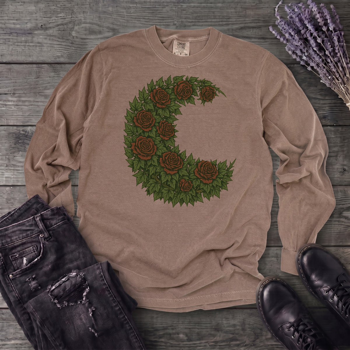 Crescent Moon Roses Long Sleeve T-Shirt