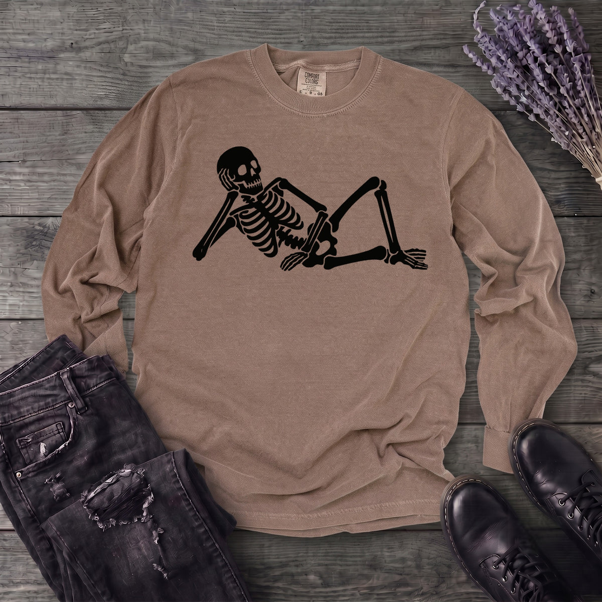 Lounging Skeleton Long Sleeve T-Shirt