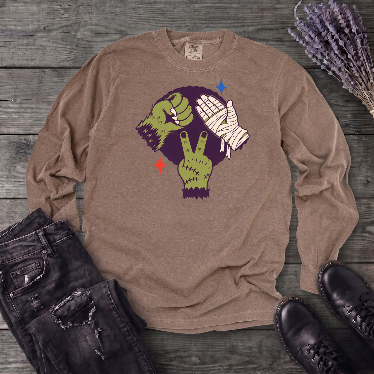 Classic Monster Rock Paper Scissor Game Long Sleeve T-Shirt