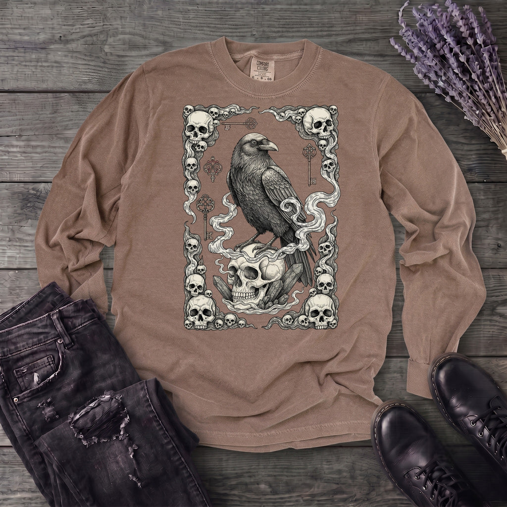 Raven Skull Card Long Sleeve T-Shirt