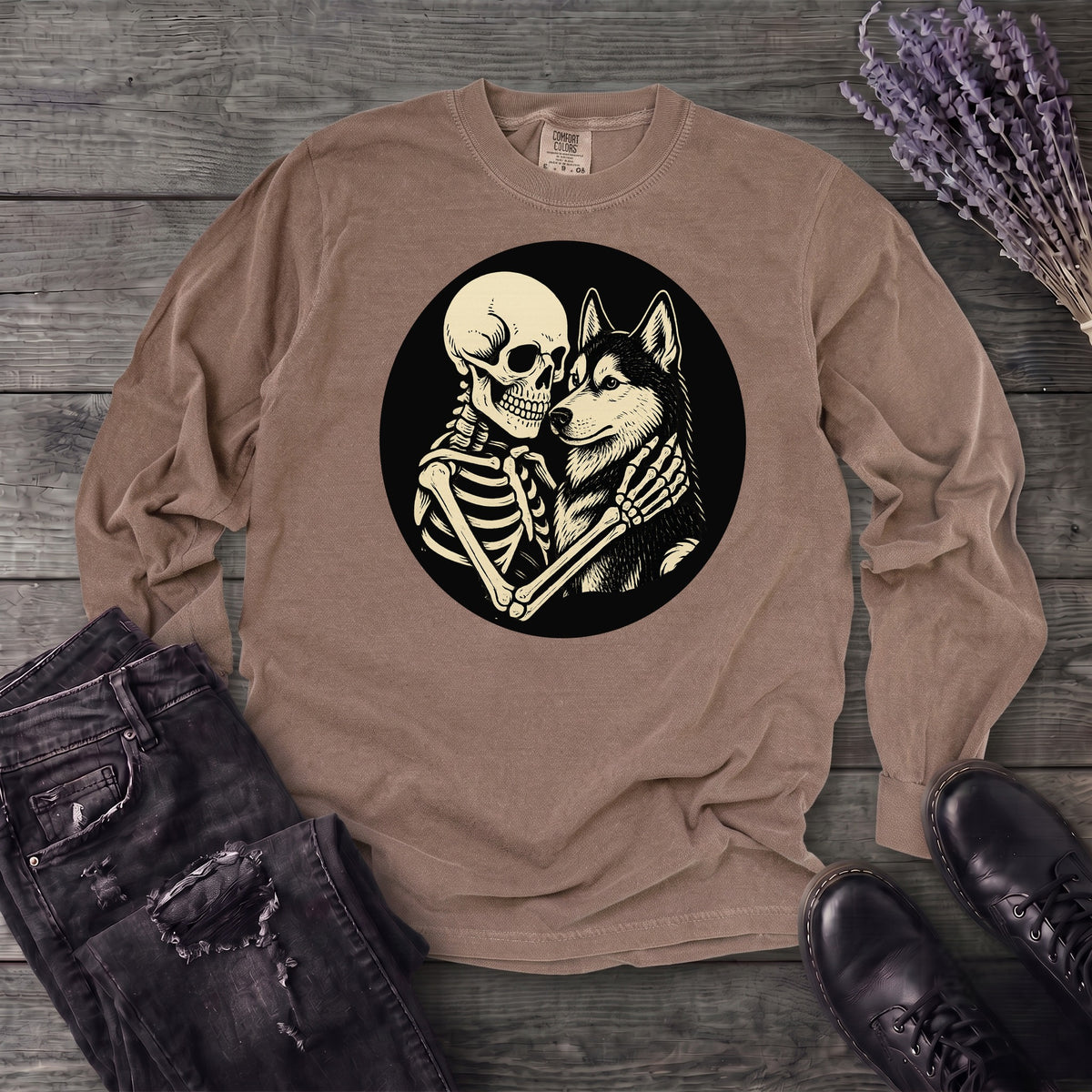 Skeleton Husky Hug Long Sleeve T-Shirt