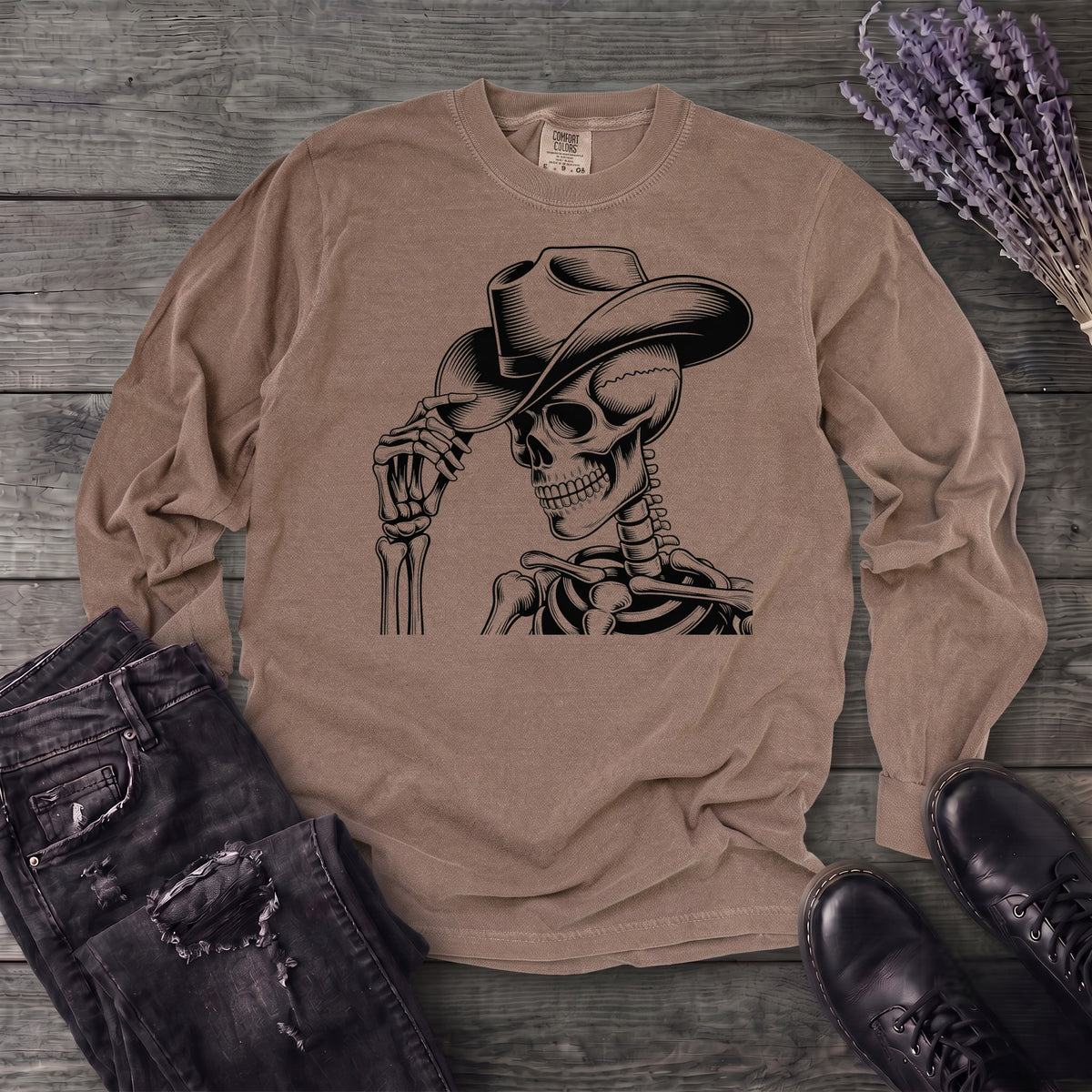 Cowboy Hat Skeleton Long Sleeve T-Shirt