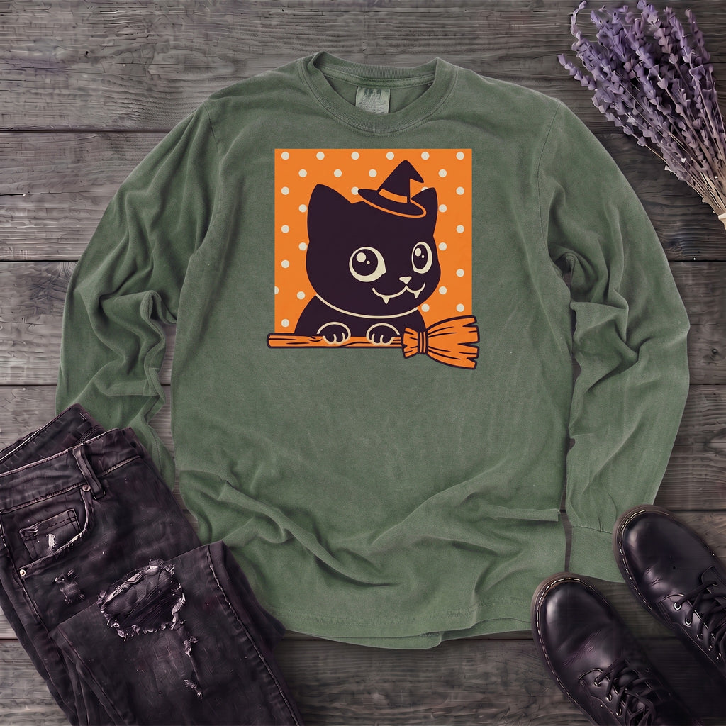 Broomstick Kitty Long Sleeve T-Shirt