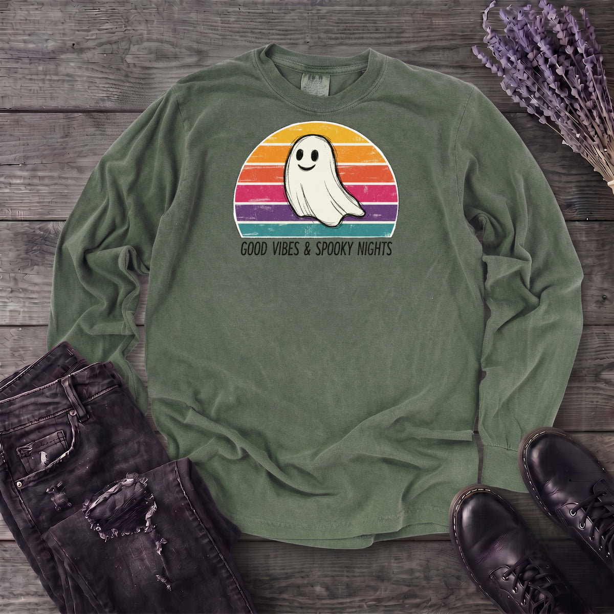 Good Vibes And Spooky Nights Long Sleeve T-Shirt