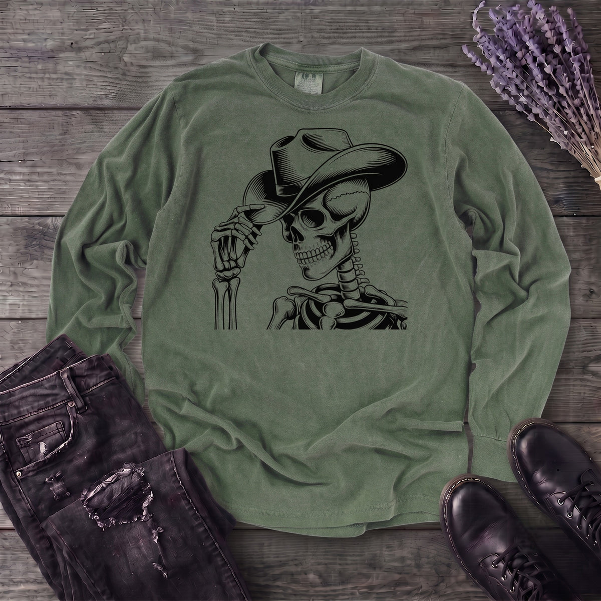 Cowboy Hat Skeleton Long Sleeve T-Shirt