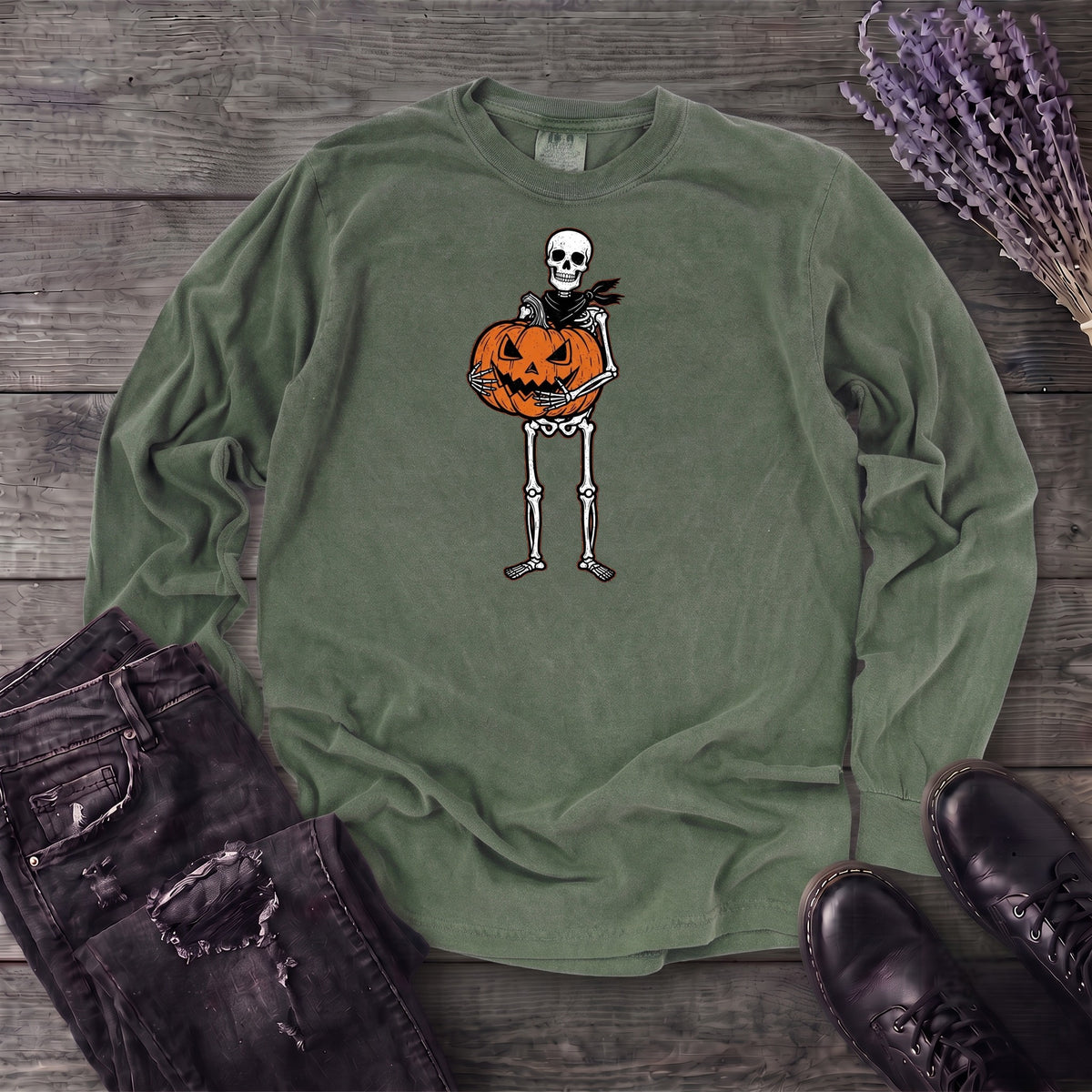 Skeleton Jack O Lantern Long Sleeve T-Shirt