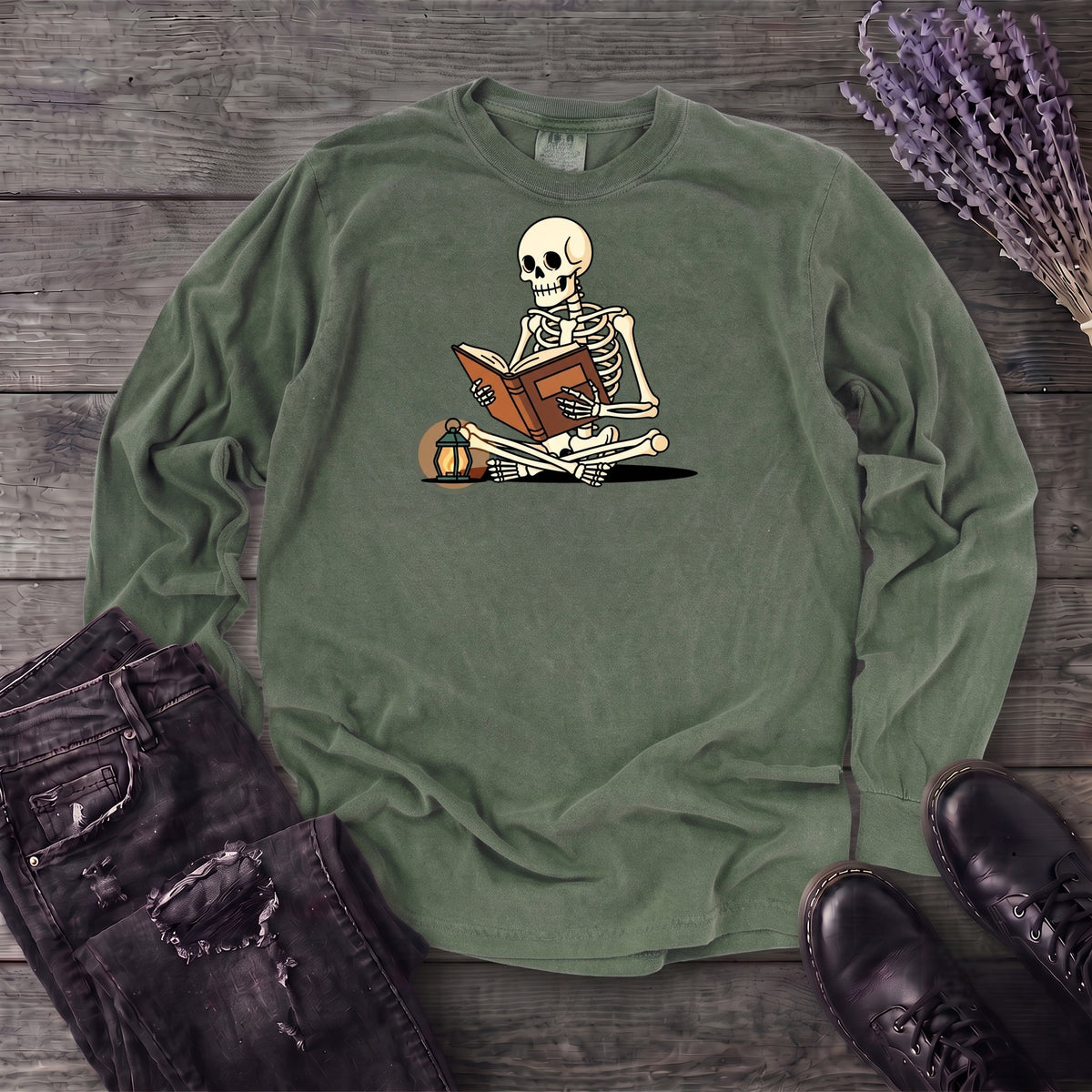Skeleton Reading Long Sleeve T-Shirt
