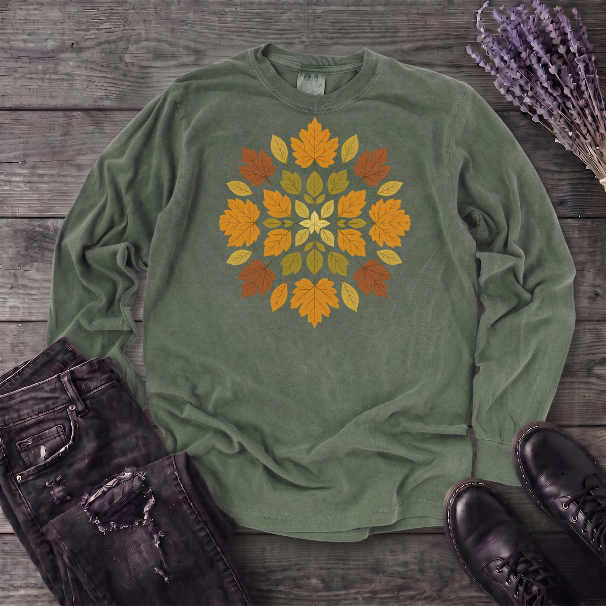 autumn leaves mandala Long Sleeve T-Shirt