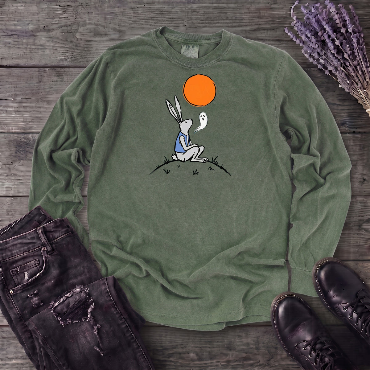 moonlit rabbit and ghost Long Sleeve T-Shirt