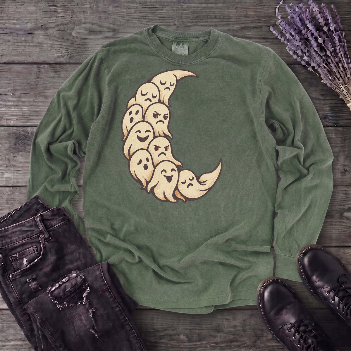 crescent moon ghosts Long Sleeve T-Shirt