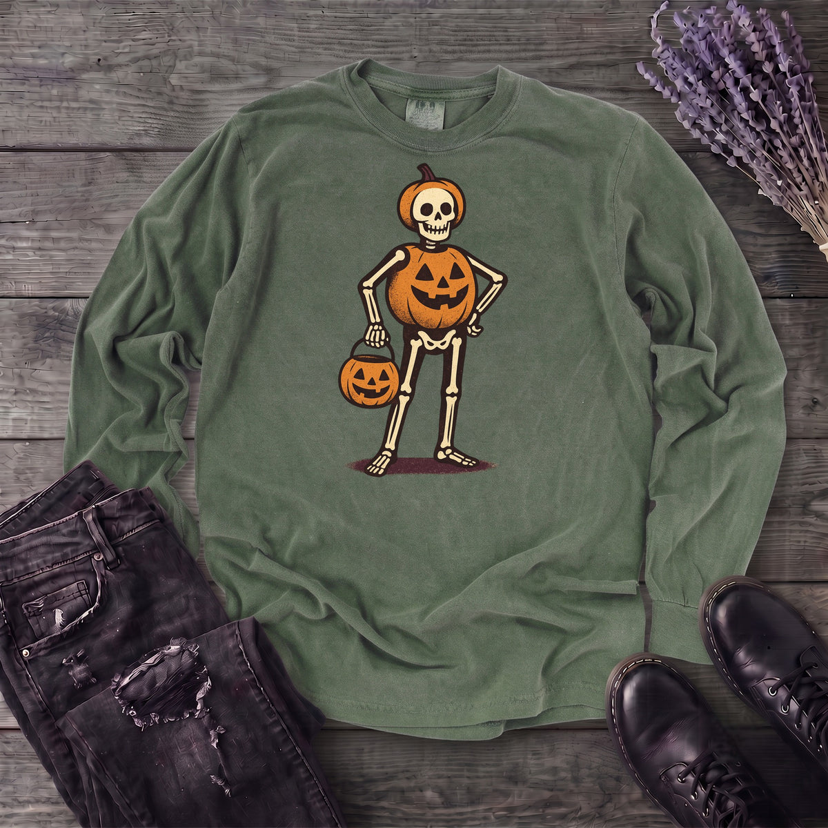 Skeleton Jack O Lantern Costume Long Sleeve T-Shirt