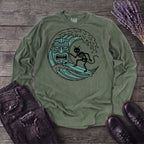 Surfing Cat Skeleton Long Sleeve T-Shirt
