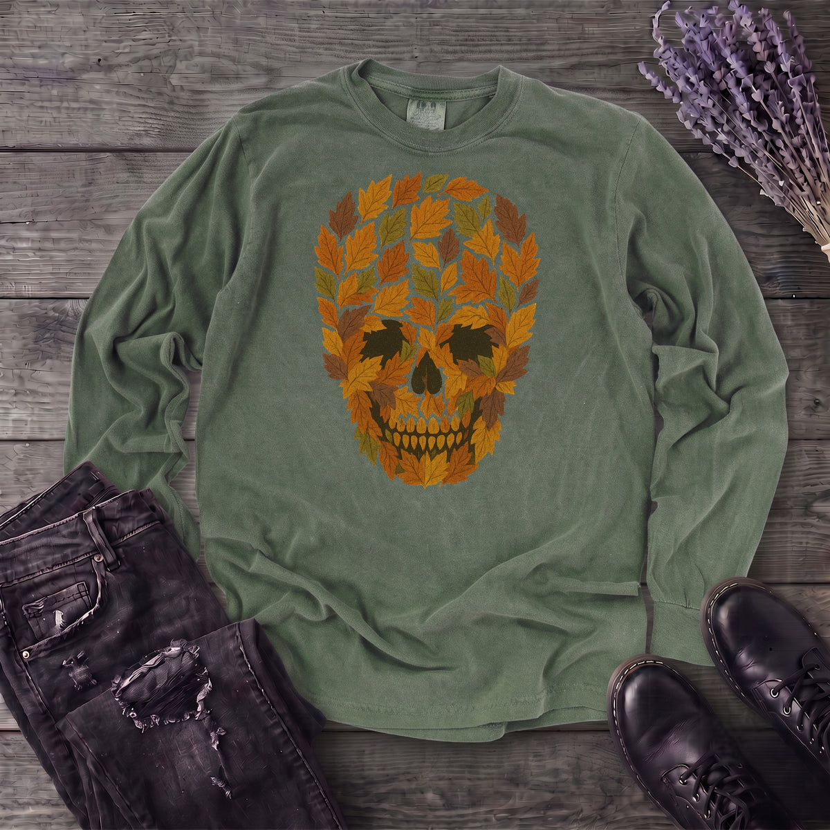 autumn leaves skull Long Sleeve T-Shirt