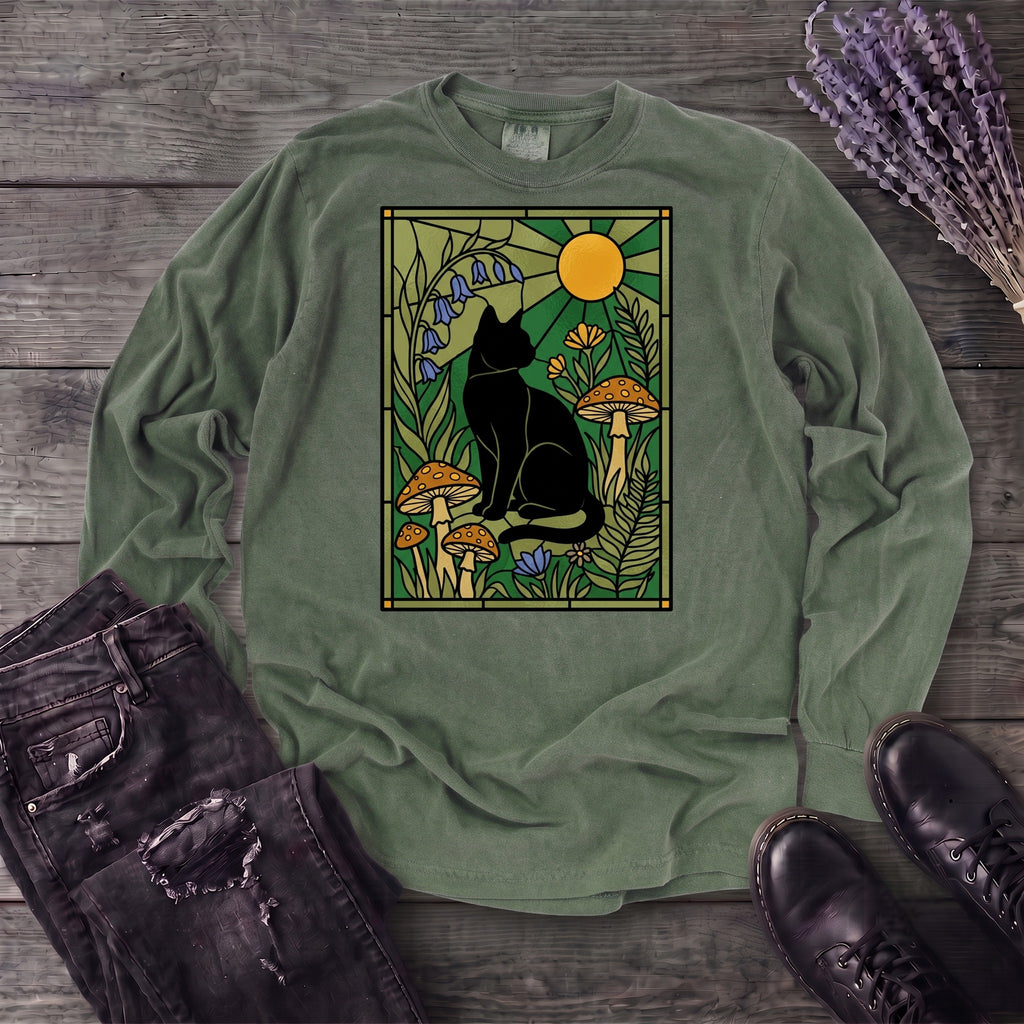 stained glass garden cat Long Sleeve T-Shirt