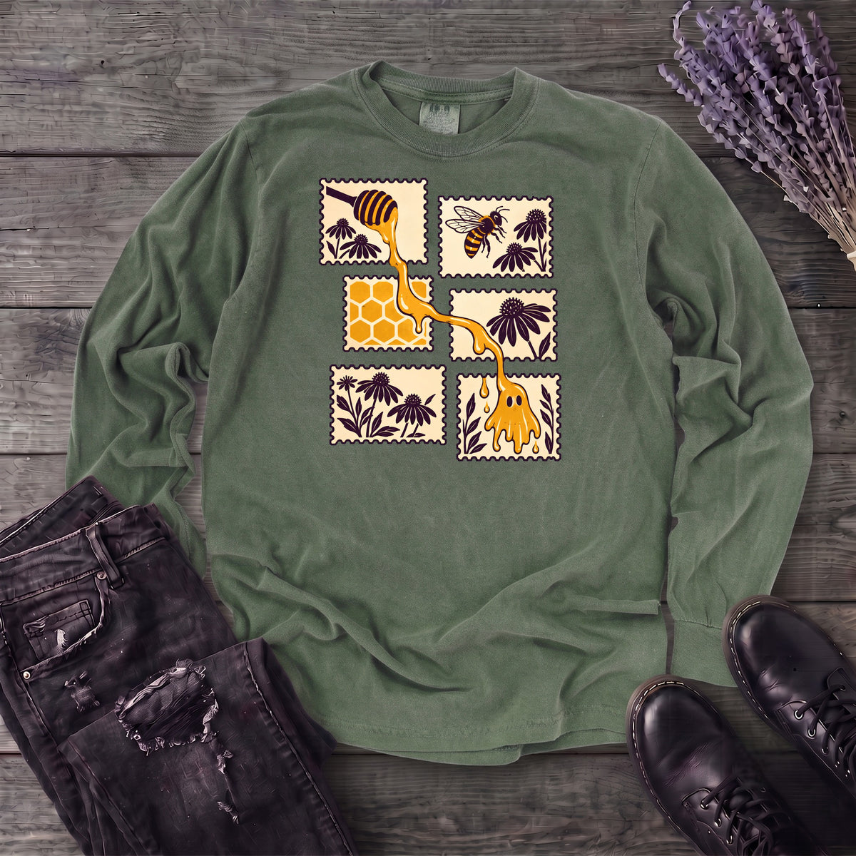 Honey Ghost Stamps Long Sleeve T-Shirt