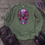 botanical stained glass skull Long Sleeve T-Shirt