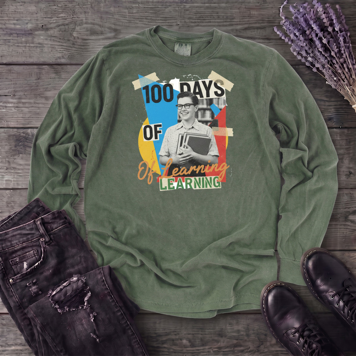 Old School 100 Days Of Learning Long Sleeve T-Shirt