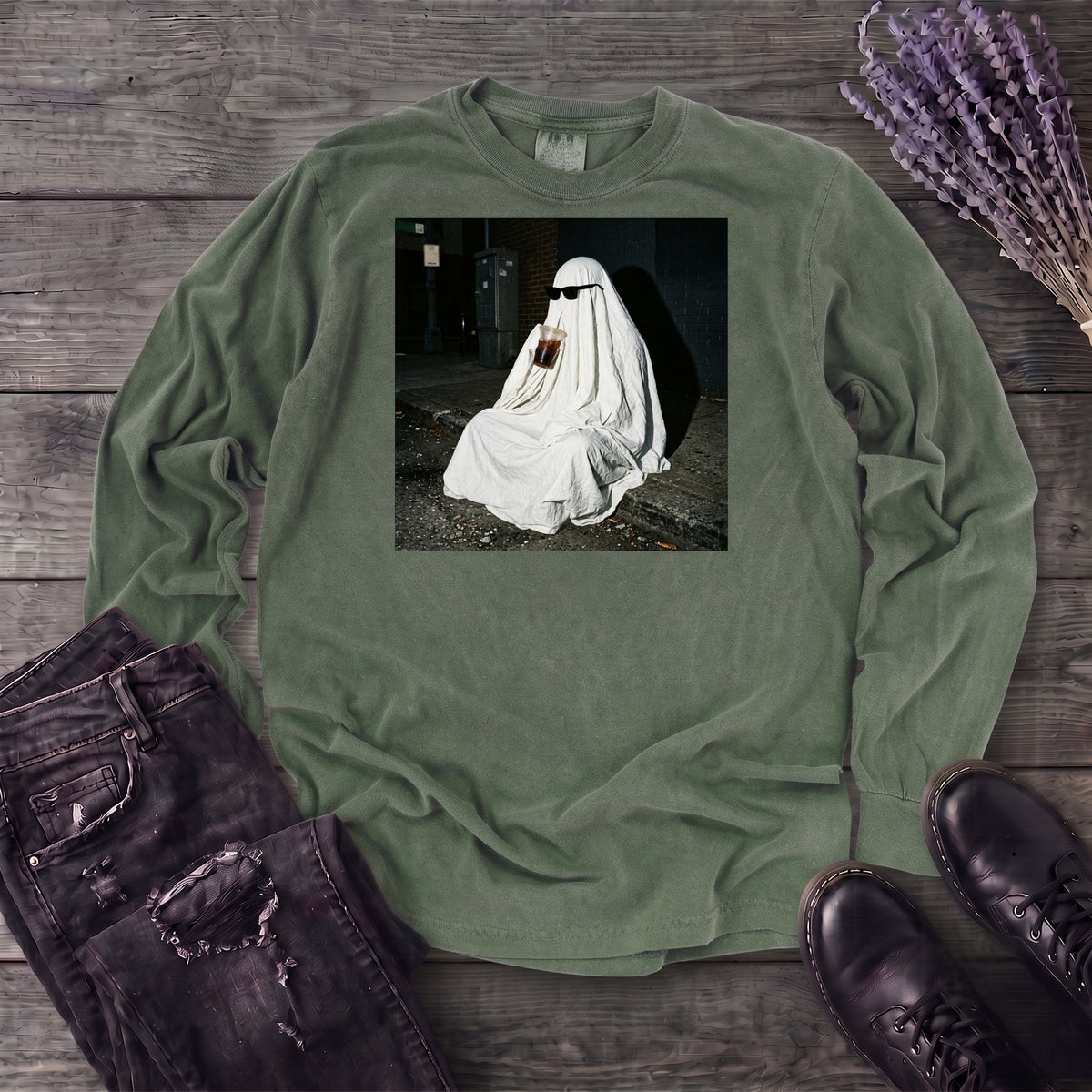 sheet ghost iced coffee curb meme Long Sleeve T-Shirt