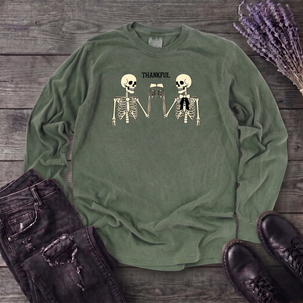 Thankful Toasting Skeletons Long Sleeve T-Shirt