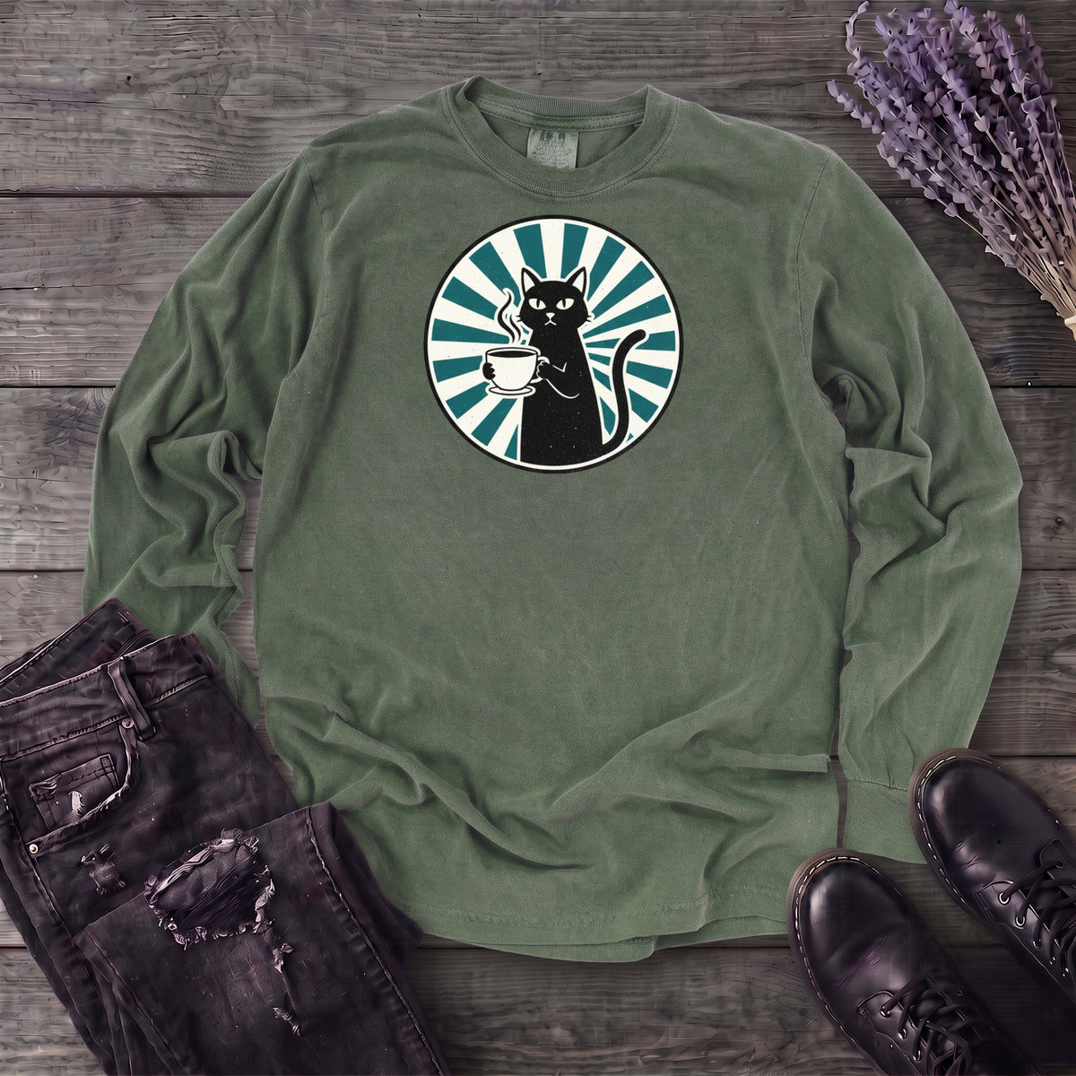 Black Cat Coffee Long Sleeve T-Shirt
