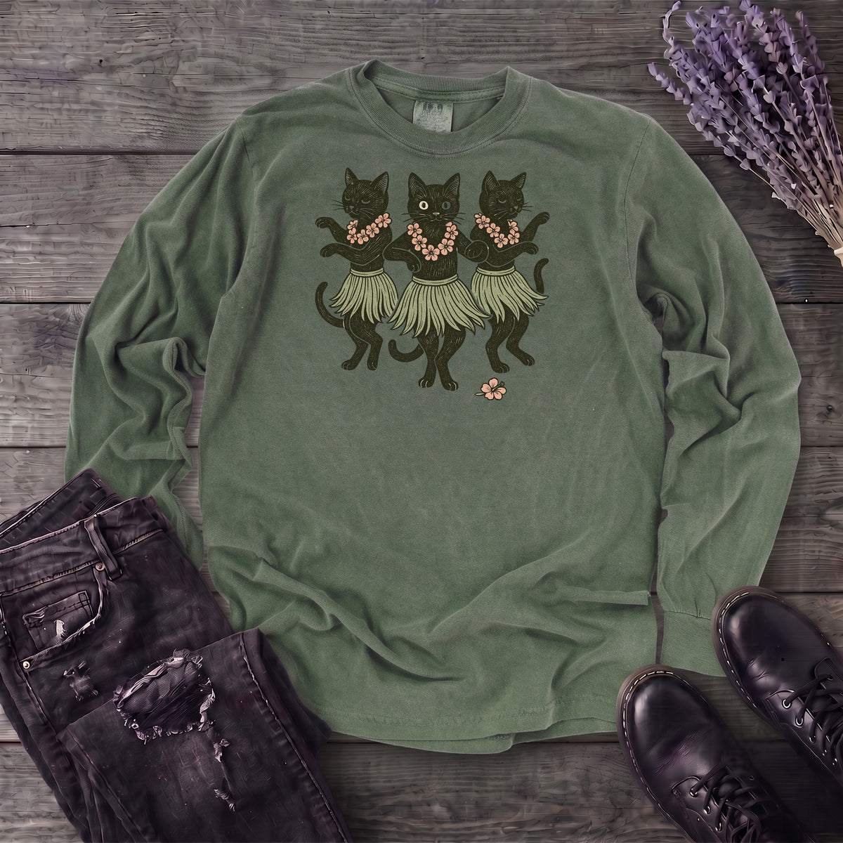 Hula Black Cat Trio Long Sleeve T-Shirt