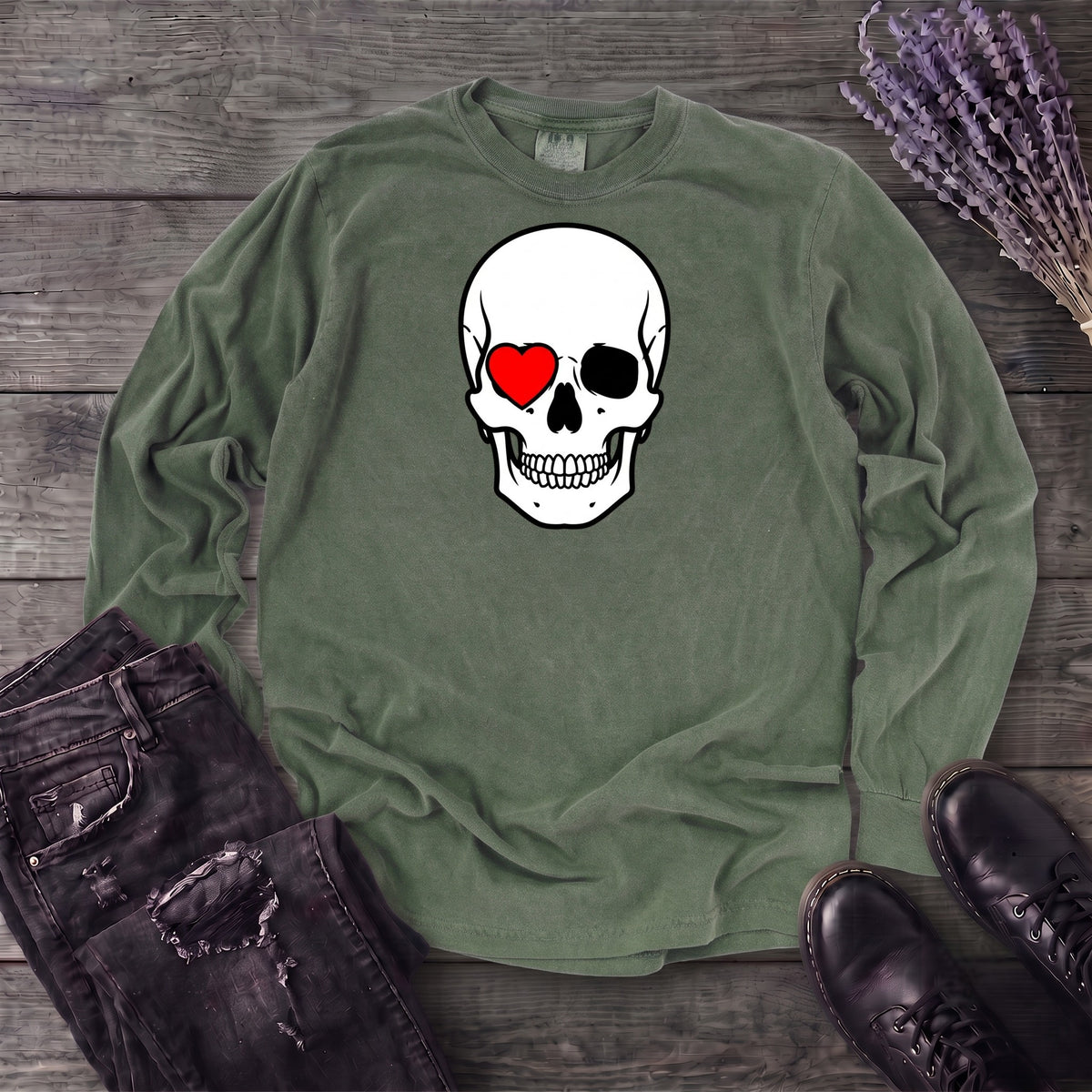 Heart Eye Skull Long Sleeve T-Shirt