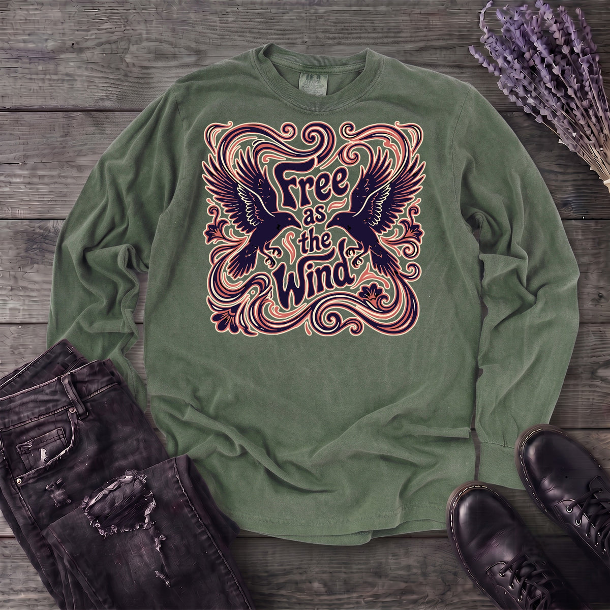 Free As The Wind Crows Long Sleeve T-Shirt
