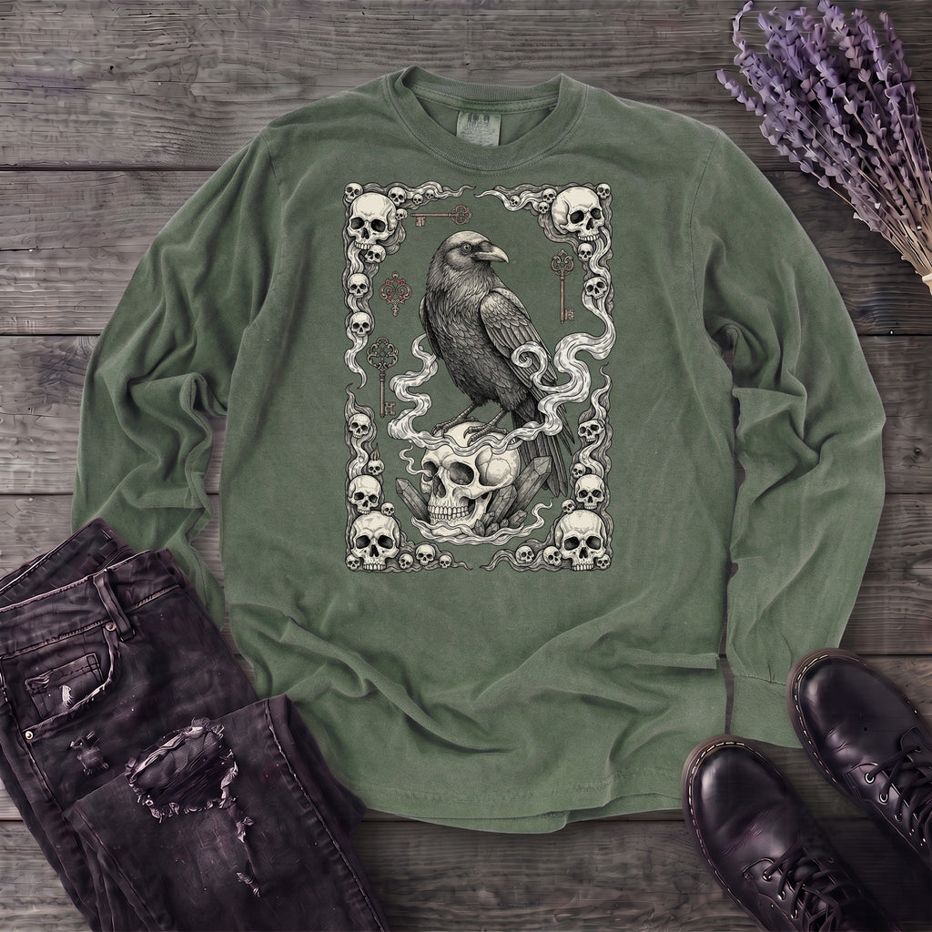 Raven Skull Card Long Sleeve T-Shirt