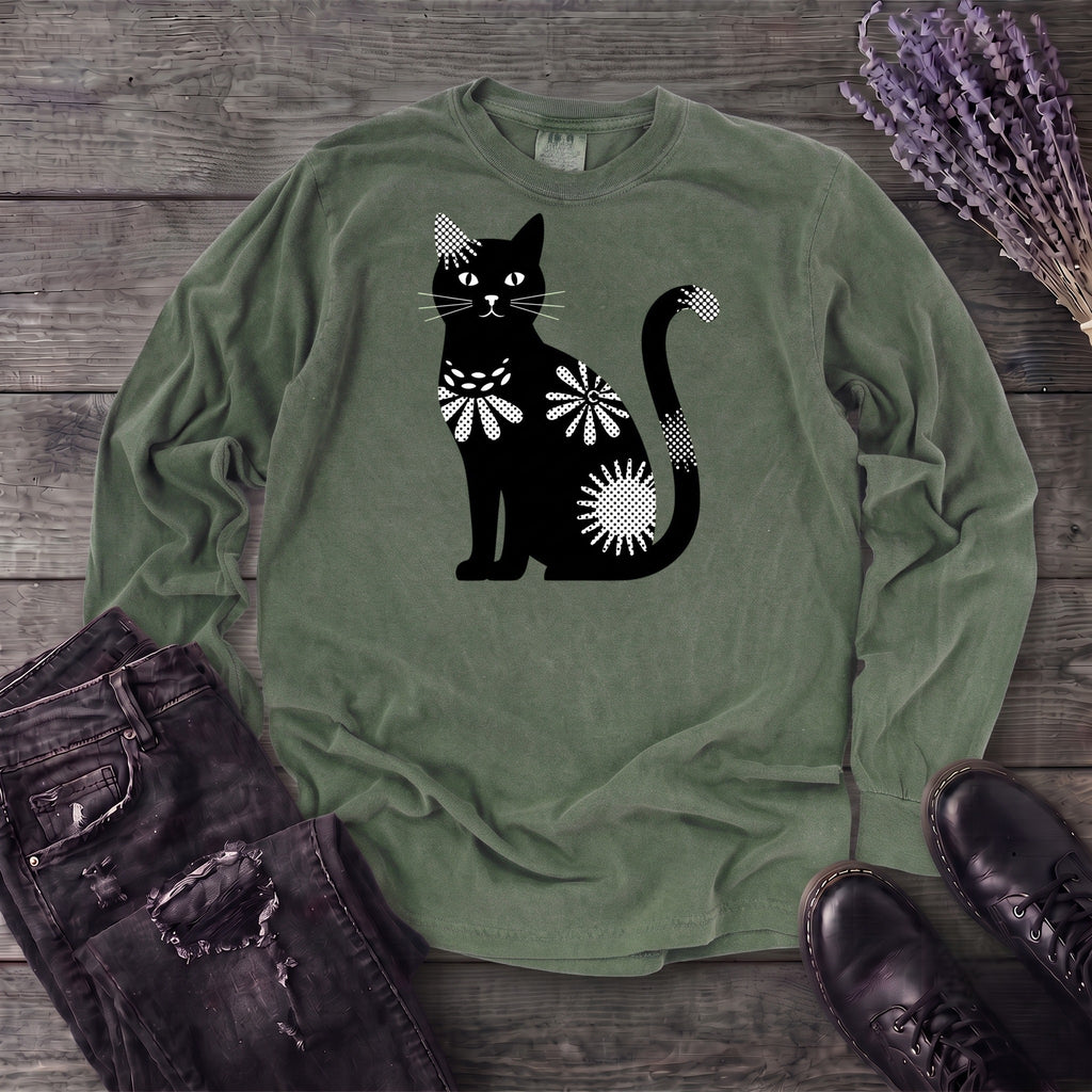 Retro Texture Black Cat Long Sleeve T-Shirt