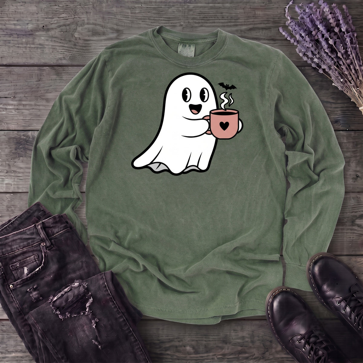 Ghost Heart Coffee Long Sleeve T-Shirt