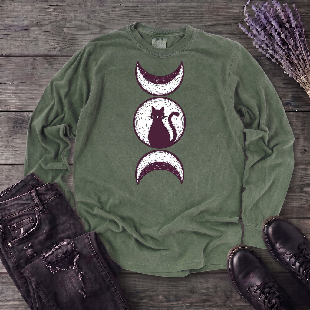 Triple Moon Goddess Cat Long Sleeve T-Shirt