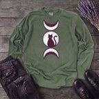 Triple Moon Goddess Cat Long Sleeve T-Shirt