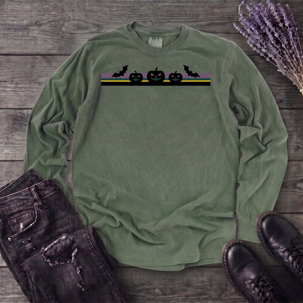 Bats Jack O Lantern Stripe Long Sleeve T-Shirt