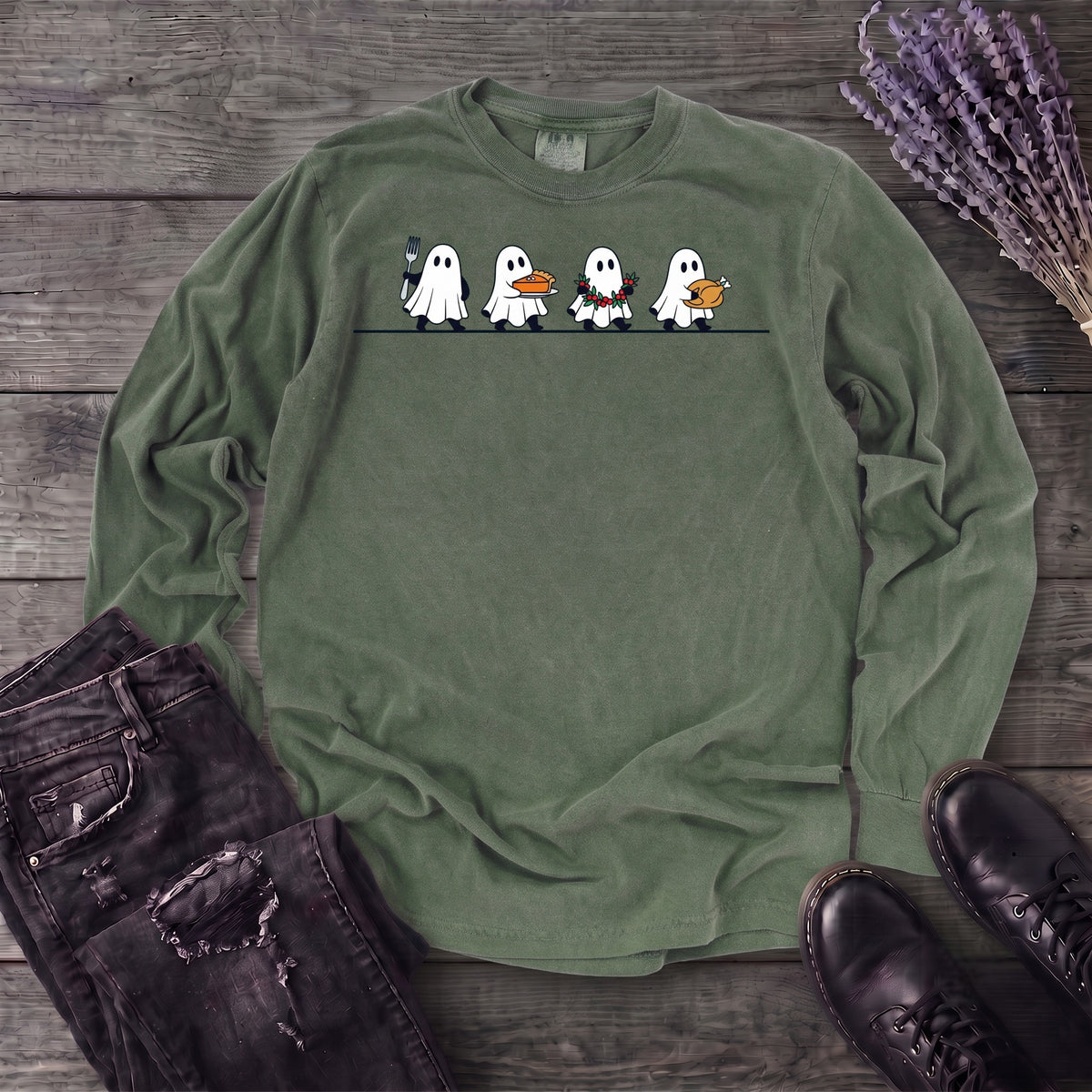 Four Ghost Thanksgiving Long Sleeve T-Shirt