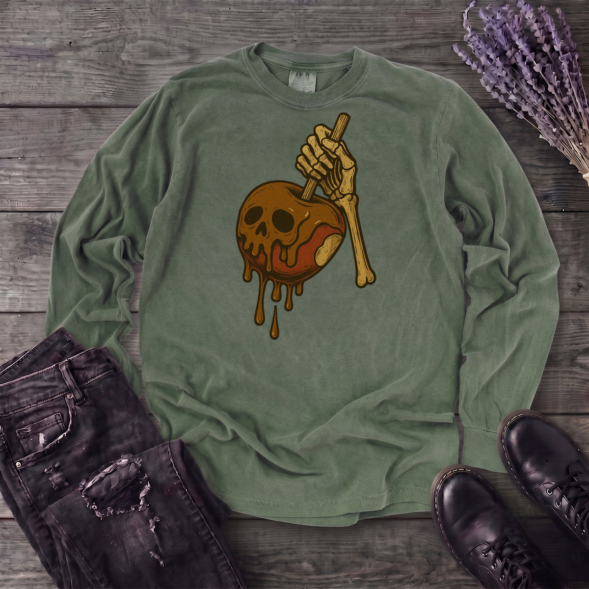 Caramel Apple Skull Long Sleeve T-Shirt
