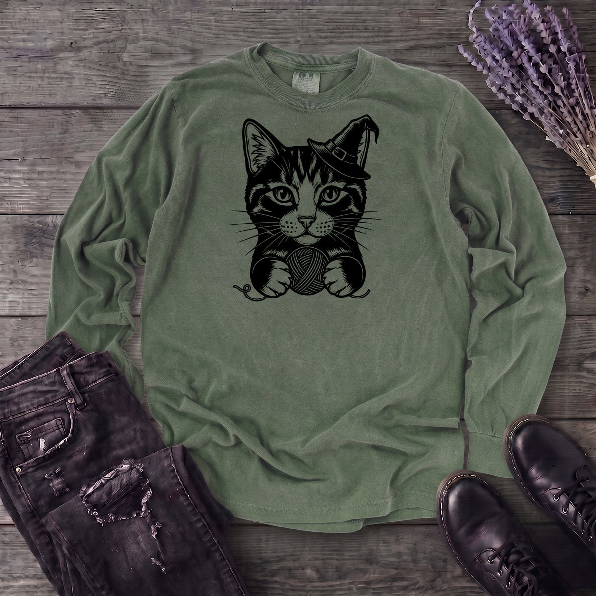Witchy Yarn Cat Long Sleeve T-Shirt